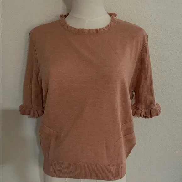 Paige Triste Metallic Ruffle Trim Top in Peach Metallic, Size XL, NWT - Picture 5 of 13